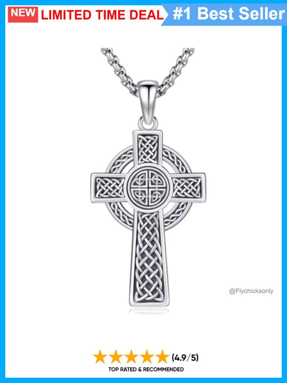 925 Sterling Silver Celtic Knot Cross Necklace with Stainless Steel Chain